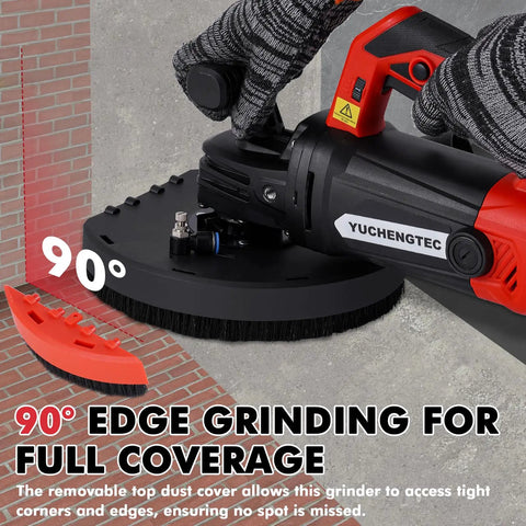 Beast Power 7 Inch Concrete Floor Grinder with Dust Collection System demonstrating 90-degree edge grinding feature.