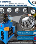 Pro Grade Electric Hydraulic Hose Crimping Machine With 13 Piece Die Set For 0.55 To 2.72 Inch Tubing locking mechanism components close-up.