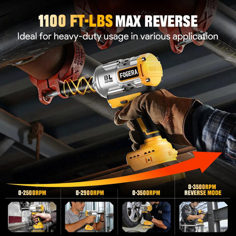 Half Inch Cordless Impact Wrench For 20V Battery System, Delivers 1100 Ft Lbs Torque, Wireless Power, Battery Not Included, Perfect For Auto Repairs, Tire Changes, And Heavy Duty Fastening, brushless motor in use