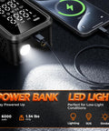 160 PSI Portable Tire Inflator With 6000mAh Battery, LED Light showing power bank and LED functions