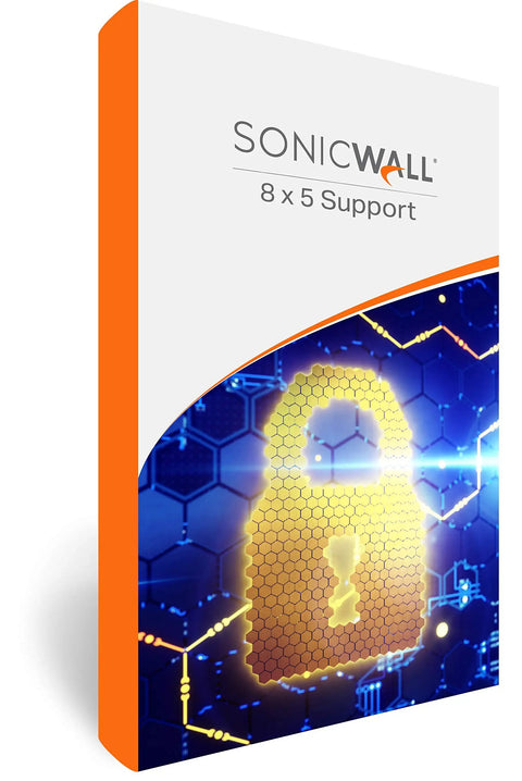 SonicWall 8 x 5 Support box design featuring a lock symbol on a digital background for Heavy Lifter Ten Gigabit Next Gen Firewall.