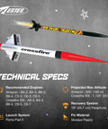 Tandem X Rocket Building Kit For Beginners With Launch Pad And Controller featuring technical specs of Amazon and Crossfire rockets.