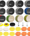 All In One 199 Piece 3 Inch Wet And Dry Sanding Disc Kit With Backer Plates Wool Pads And Polishing Pads For Car Wood Metal Glass Resin Epoxy Rotary Tool And Home DIY Projects Sanding Attachments Included showing assorted grit sanding discs, backer plates, wool pads, and polishing pads.