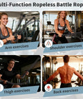 Four people using Two Pack Cordless Ropeless Battle Ropes For HIIT And Cardio, Portable Home Gym Equipment in arm and shoulder exercises.