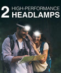 Couple hiking at night wearing Vision HD LED Headlamp Pro Two Pack IPX4 Water Resistant Head Light Hands Free Bright