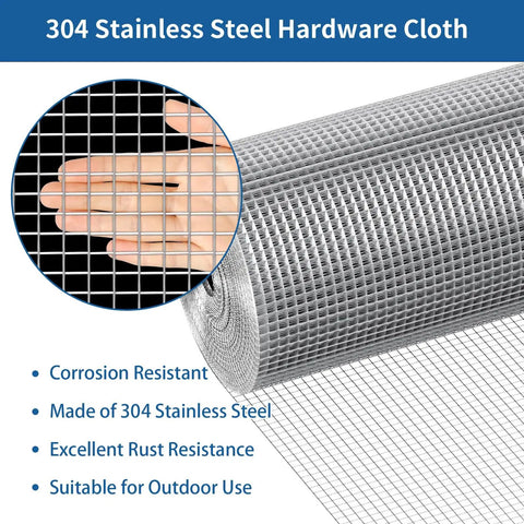 Rock Solid 304 Stainless Steel Hardware Cloth Mesh 1/4 Inch 22 Gauge showing hand size mesh openings for outdoor use.