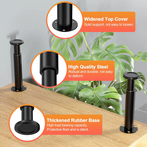 4 Pcs Adjustable Metal Furniture Legs Set 3.15 to 4.72 Inches with swivel base on wooden surface showing widened top and rubber base.