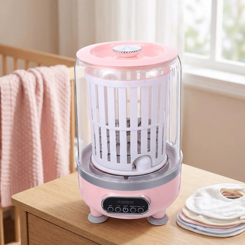 Zero Drama Portable Usb Rechargeable Mini Underwear Washer Slick Compact 3L Personal Turbo Laundry Machine on a wooden table.