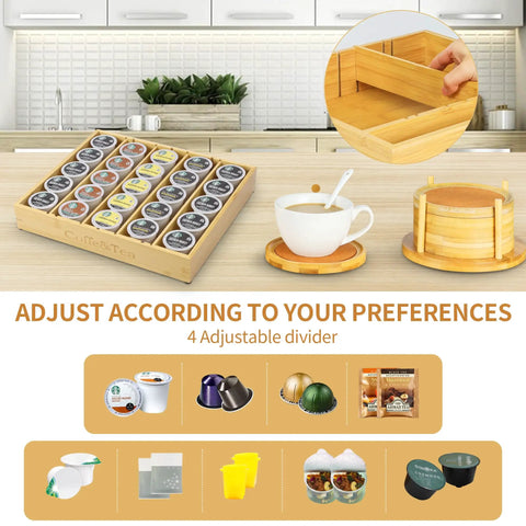 Bamboo Coffee Pod Organizer For Drawer Or Countertop Space Saver That Holds 24 To 36 K Cups Tea Bags And Small Accessories