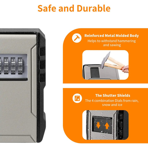Go To Extra Large Key Lock Box Weatherproof Wall Mount showing durability under hammer test and shielded dials