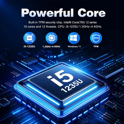 i5-1235U CPU for Hard As Nails Rugged Windows 11 Tablet With 16GB Ram And 256GB Storage, featuring 10 cores and 12 threads.
