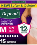 Package of Night Defense Adult Incontinence Underwear For Women, Overnight Maximum Absorbency Disposable Diapers, Medium, Blush, 15 Count