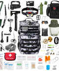 All In One Outdoor Survival Gear Set With Large Camping Backpack And First Aid Kit, featuring essential camping tools