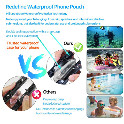 Comparison of Waterproof Phone Pouch And Waist Bag Set For Iphone 11 Through 16 Pro Max IPX8 Dry Bag with secure seals