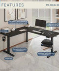 Killer Corner Workspace Flex 63 Inch L Shaped Electric Standing Desk With Ultra Quiet Motor Adjustable Height and Reliable Memory Presets For Ultimate Home Office Vibe with accessory hooks and LED display.