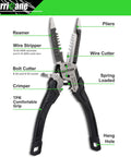 Heavy Duty 6 In 1 Wire Stripper, Crimping Tool And Cutter Pliers with labeled components for electrical work