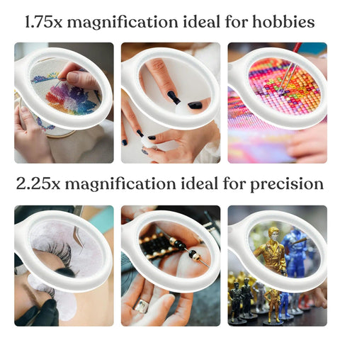 LightView Pro Flex 2 in 1 Magnifying Desk Lamp With 1.75x LED Light Magnifier showing crafts and precision tasks