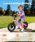 Kid-Friendly Electric Balance Bike For Ages 3 To 5 With 12 Inch Pneumatic Tires, 180W Motor, Top Speed 9.3 MPH, Safe Kick-To-Start, 3 Speed Modes, LCD Display, Quick Charge, LED Lights, Pink, riding outdoors