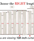 Diagram showing 108 Inch Linen Look Curtains Set Of 2 Panels For Ceiling Track System with various installed lengths and hooks.