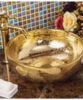 Gorgeous Gold Ceramic Round Vessel Sink Adds Fresh Flair For Your Bathroom Vanity Top Shelf Countertop Wash Basin features smooth glaze.