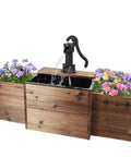 Outdoor Water Fountain With Wooden Barrel Style Floor Standing Rectangular Pump Old Fashioned Flower Box Water Feature