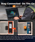Tough As Nails Rugged Laptop With 15.6 Inch Sunlight Readable Display showing SIM and SSD installation instructions in a work setting.