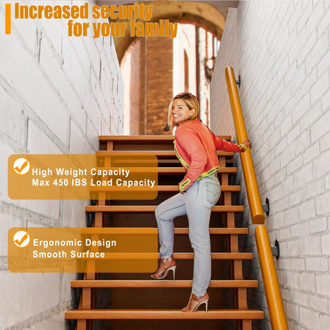 Indoor Stair Wood Handrail Kit 2ft Non Slip Pine Railing Complete Rail System For increased security with woman on stairs