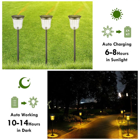 Solar Pathway Lights 4 Pack Outdoor IP65 Waterproof Garden Lights With Two Lighting Modes Auto On Off 200 Lumens shining on path