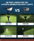 Comparison of 4 Pack Solar Spot Lights Outdoor Crazy Bright Garden Landscape Lighting With 300 Degree vs 90 Degree Beam Angle