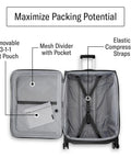 Samsonite UpLIFT softside carry-on luggage, black, open view with mesh divider and removable 3-1-1 wet pouch