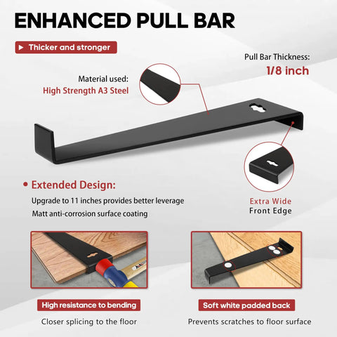 Enhanced pull bar from Must Have Pro Grade Laminate And Vinyl Flooring Installation Kit with 43 pieces, showing high strength A3 steel.