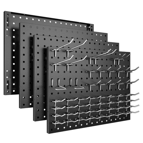 Heavy Duty Metal Pegboard Panels 4 Pack With 50 Hooks Black Wall Organizer For Home Garage Tool Storage