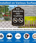 Straight Up No Smoking Or Vaping Sign Top Shelf 12X8 Inch Heavy Duty Rust Free Aluminum Board attached to various surfaces.