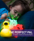 Child sleeping with Animal Night Light For Kids With Rechargeable Silicone And ABS Nursery Glow In 8 Calming Colors Soft Non Toxic Lamp
