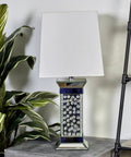 Glam Glass Room Table Lamp With Mirrored Accent 13 By 13 By 30 Inches Silver Finish Glamorous Living Room Lighting on table