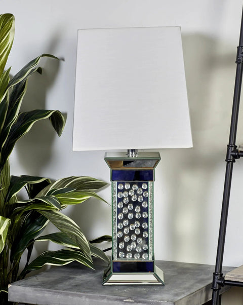 Glam Glass Room Table Lamp With Mirrored Accent 13 By 13 By 30 Inches Silver Finish Glamorous Living Room Lighting on table