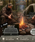 Outdoor camping scene with Portable Bushcraft Stainless Steel 304 BBQ Grill Grate With Burlap Hemp Drawstring Bag Large 6x12 Inch