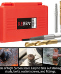 REBRA 14-piece screw extractor and left-hand drill bit set in red case, front view