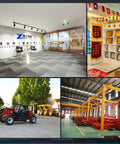 Heavy Duty 4Wd Telehandler Forklift Rig With Swappable Forks Heavy Bucket And Crane Jib For Ag And Construction Jobs, showroom and equipment display.