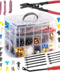 2080Piece Auto Retainer Clips Kit With Fastener Pliers And Trim Removal Tools in 3-layer organizer with assorted rivets.