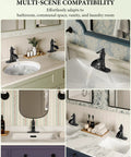 Bold Matte Black Waterfall Bathroom Faucet For Farmhouse Vanity with antique look installed on various vanities.