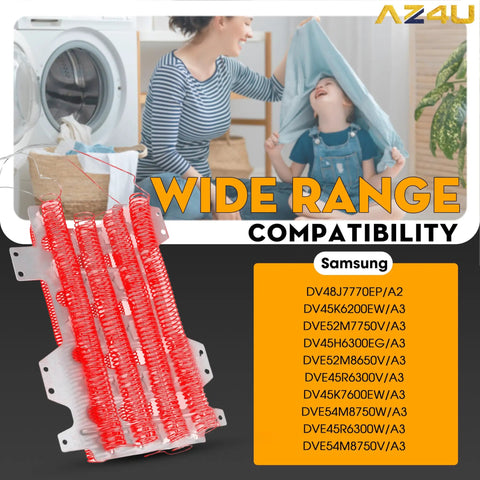 Top Notch Dryer Heating Element Replacement Compatible With Amana Kenmore Whirlpool Maytag Dryers shown with Samsung model list