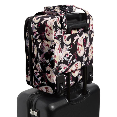 Underseat Rolling Work Bag With Laptop Sleeve And Botanical Paisley Print For Commuters, Softside Travel Ready Tote on suitcase