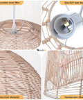 Close-up of Handwoven Rattan Pendant Lighting Rope Lamp Shade For Indoor Hanging Ceiling Light, eco-friendly material details