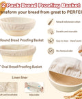 2 Pack Bread Proofing Basket with linen liner featuring 9" round and 10" oval baskets, natural rattan and cloth detail