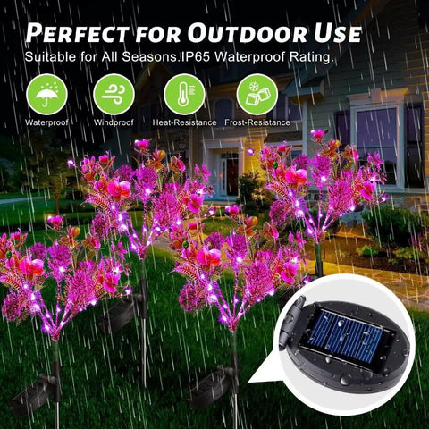 Outdoor Solar Flower Lights Set Phalaenopsis Orchid Solar Garden Lights Waterproof IP65 2 Pack For Patio Decor and Yard Vibe