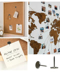 Heavy Duty Silver Thumb Tacks And Push Pins 50 Pack on corkboard with notes and photos, showcasing reliable grip for crafts.