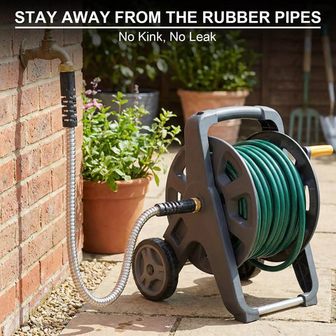 Stainless Steel Garden Hose Extension 3ft Short Hose With Female To Male Fittings for Hose Reels and RVs connected to wall tap