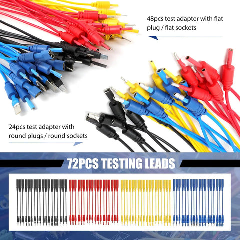 110 Pcs Automotive Circuit Test Lead Kit With Multimeter Probes Back Probe Kit showing colorful flat and round socket leads