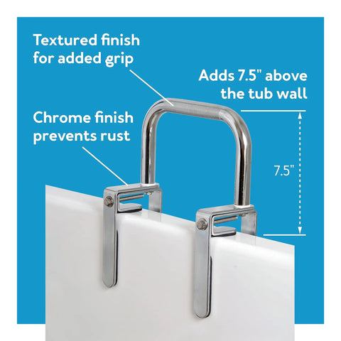 Bathtub Grab Bar For Seniors And Disabled, No Sweat Safe Grip Rail For Getting In And Out Of Tub, Easy Install, Chrome Finish, 7.5-inch Height